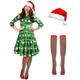 3 Pcs Christmas Elf Costume Set Womens Short Sleeve Christmas Dress Striped Thigh High Socks Santa Hat for Xmas Party (Bright Tree,Large)