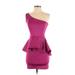 Forever 21 Cocktail Dress - Mini One Shoulder Sleeveless: Purple Print Dresses - Women's Size Small