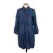 Gloria Vanderbilt Casual Dress - Shirtdress Collared 3/4 sleeves: Blue Print Dresses - Women's Size Medium