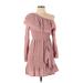 Wish Casual Dress - Mini Open Neckline 3/4 sleeves: Pink Print Dresses - Women's Size Large