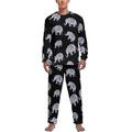 Blue Floral Elephant Illustration Soft Mens Pyjamas Set Comfortable Long Sleeve Loungewear Top And Bottoms Gifts S