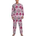 Pink Sugar Skulls Soft Mens Pyjamas Set Comfortable Long Sleeve Loungewear Top And Bottoms Gifts S