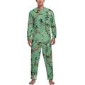 Monkey World Green Soft Mens Pyjamas Set Comfortable Long Sleeve Loungewear Top And Bottoms Gifts S