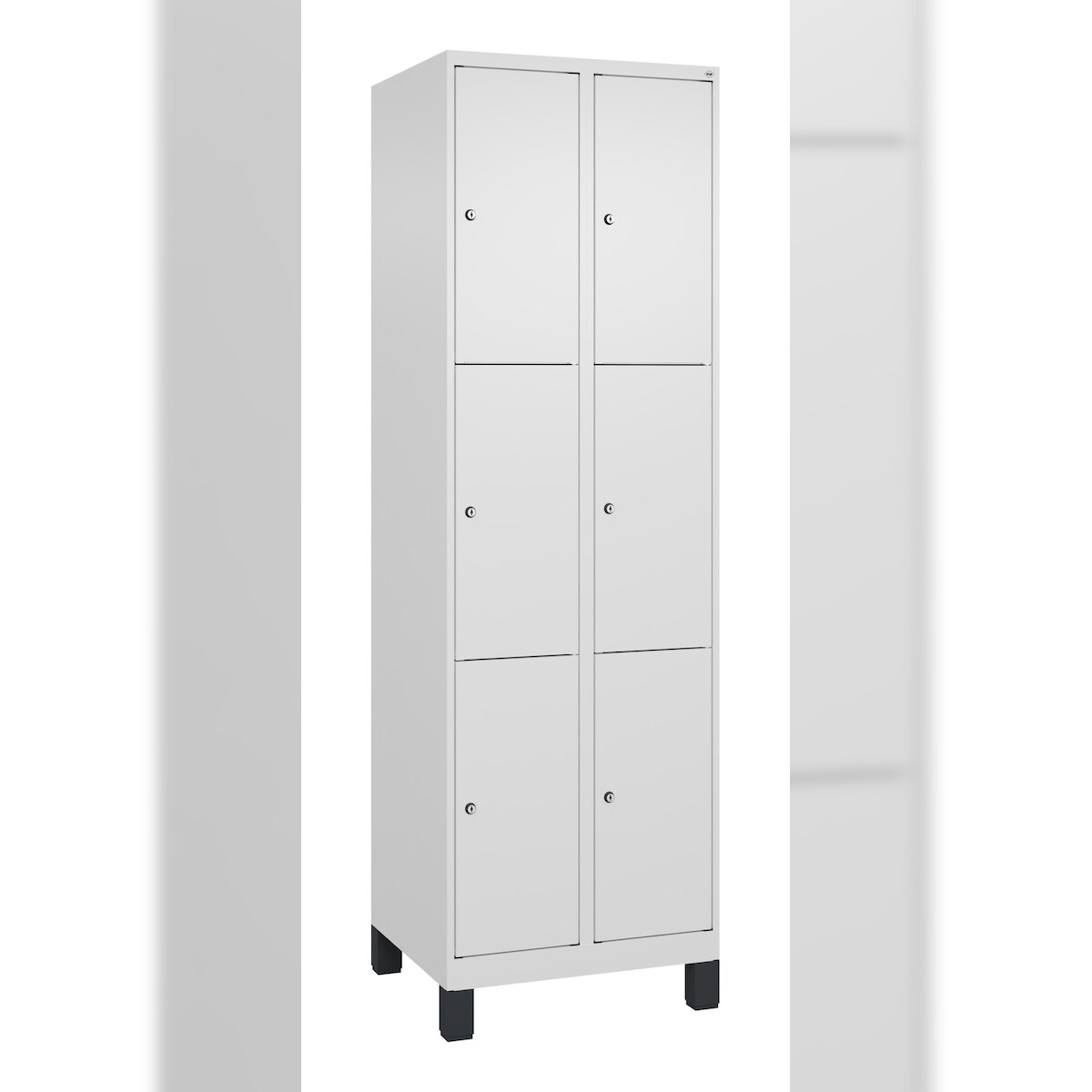 C+P Schließfachschränke Classic PLUS, Füßen, 6 Abteile, HxBxT 195x60x50cm, Zylinderschloss, Verkehrsweiß von PROREGAL Image