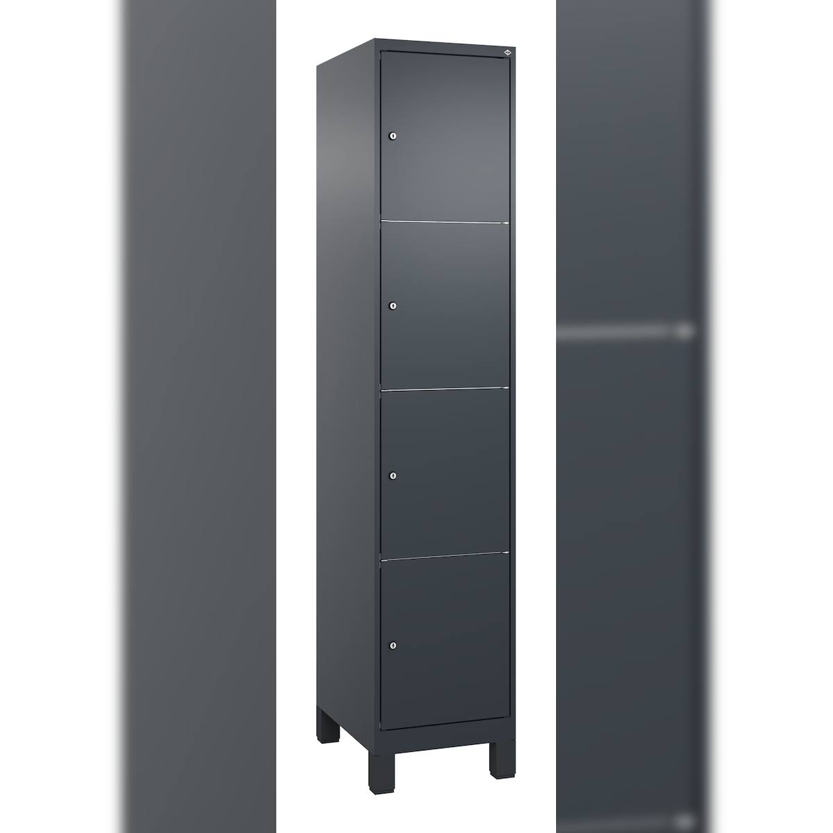 C+P Schließfachschränke Classic PLUS, Füßen, 4 Abteile, HxBxT 195x40x50cm, Zylinderschloss, Anthrazit von PROREGAL Image