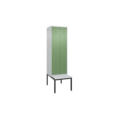C+P Doppel-Spind Classic PLUS Kunststoff untergebaute Bank, 2 Abteile, Trennwand, HxBxT 212x60x82cm, Zylinderschloss, Hellgrau/Resedagrün von PROREGAL Image