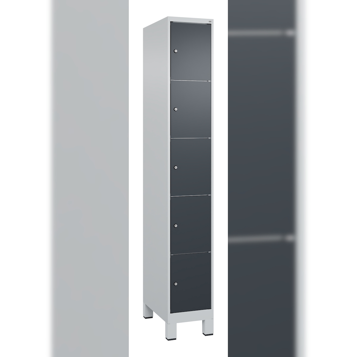 C+P Schließfachschränke Classic PLUS, Füßen, 5 Abteile, HxBxT 195x30x50cm, Zylinderschloss, Hellgrau/Anthrazit von PROREGAL Image