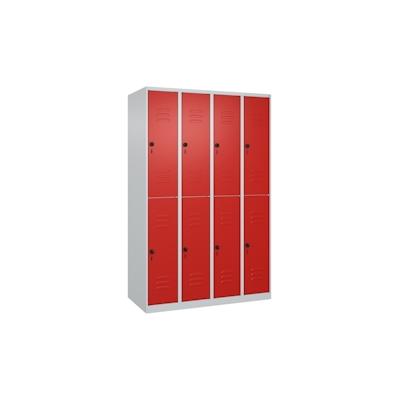 C+P Spind Classic PLUS, 8 Abteile, HxBxT 185x120x50cm, Sicherheitsdrehriegel, Hellgrau/Rot von PROREGAL Image