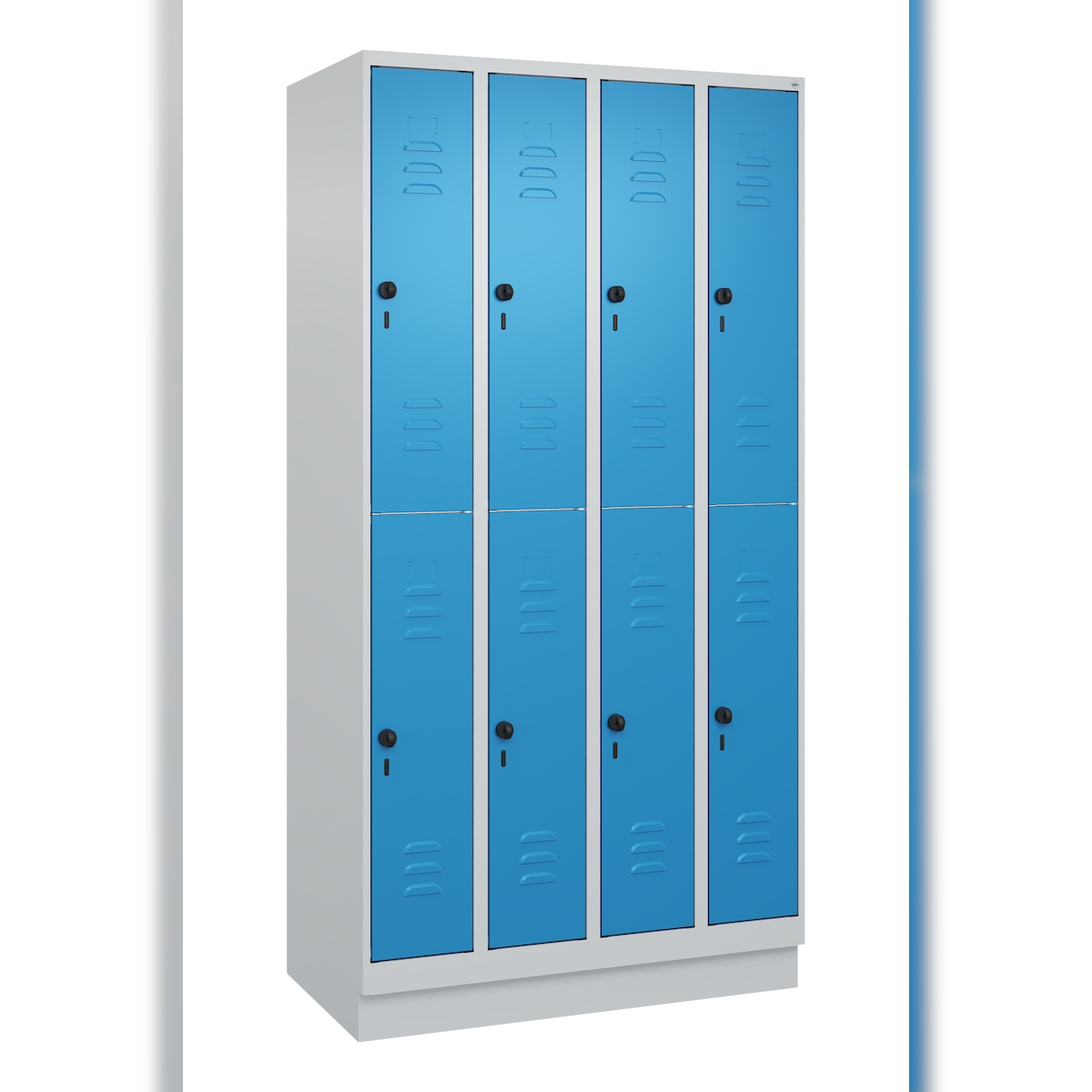 C+P Spind Classic PLUS, Sockel, 8 Abteile, HxBxT 195x100x50cm, Sicherheitsdrehriegel, Hellgrau/Lichtblau von PROREGAL Image