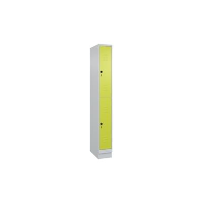C+P Spind Classic PLUS, Sockel, 2 Abteile, HxBxT 195x25x50cm, Sicherheitsdrehriegel, Hellgrau/Clowngrün von PROREGAL Image