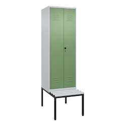 C+P Doppel-Spind Classic PLUS Kunststoff untergebaute Bank 2 Abteile Trennwand HxBxT 212x60x82cm Sicherheitsdrehriegel HellgrauResedagrün von PROREGAL Image