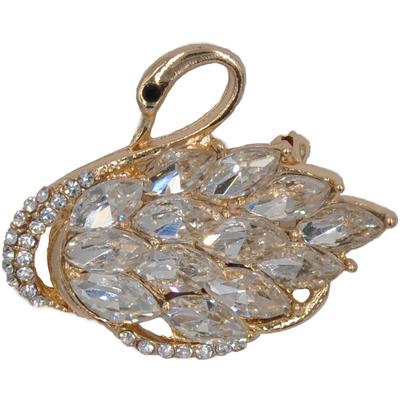 Brosche FIRETTI "Schmuck Geschenk Ansteckschmuck Schwan", gold (gelbgoldfarben, kristallweiß, kristallweiß), Broschen, Damen, Metall, mit Glasstein Image