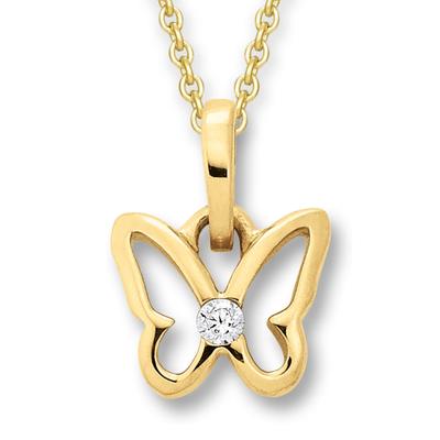 Kette mit Anhänger ONE ELEMENT "Zirkonia Schmetterling Anhänger aus 333 Gelbgold", gold, Halsketten, Damen, Gelbgold 333