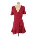 MNG Casual Dress - Mini V-Neck Short sleeves: Burgundy Dresses - Women's Size 4