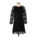 Zara Cocktail Dress - Party Crew Neck 3/4 sleeves: Black Print Dresses - Women's Size Small