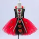 Robe Tutu Rouge de la Reine des Cœurs pour Fille Tenue de Carnaval d'Halloween avec Couronne Bâton