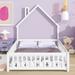 Natural Full Playhouse House Bed for Kids, Montessori Bed with Railings, Wood Floor Headboard Bed Frame with House Roof