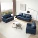 Living Room Lounge Sofa with Hidden Storage, Faux Leather Recliner Sofa Nailhead Rolled Arms Sofa with Thick Cushion, Navy Blue