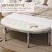 Semi-Circle End of Bed Bench with Tufted Design, Upholstered Bedroom Entryway Bench with Rubberwood Legs, Off White