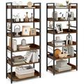 xrboomlife Industrial 6-Tier Bookshelf Set of 2 70\u201D Tall Shelves w/ 4 Hooks Freestanding Rack with Metal Frame Vintage Standing Display Rack for Living Room Balcony Kitchen (1