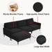 L-Shaped Sectional Sofa Velvet Convertible Couch Set w/Ottoman, Black