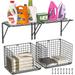 2 Pack Laundry Room Shelves Wall Mounted with Wire Baskets, Over the Washer and Dryer Shelf with Clothes Drying Rack, 8 Hooks