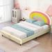 Low Profile Upholstered Bed Rainbow Pattern Headboard Height-Adjustable Headboard Platform Bed LED Bed Mattress Foundation
