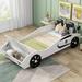 White Twin Size Race Car Bed, Car-Shaped Platform Bed w/Storage and Upholstered Backrest