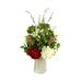 Assorted Hydrangea and Protea Floral Arrangement in Etched Clay Vase - Red, White, Cream
