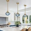 Modern Contemporary 1-Light Gold Kitchen Island Blue Glass Pendant Lights for Dining Room - 8.5 Dia x 9 H