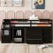 Espresso Wooden Twin Size Loft Bed with Shelves, Storage Stairs and Retractable Desk
