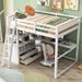 White Modern Wood Full Size Loft Bed with L-shaped Desk and Shelves, 2 Built-in Drawers