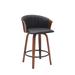 Oja 26 Inch Swivel Counter Stool Chair, Black Faux Leather, Walnut Brown