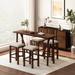 Modern 5-Piece Dining Table Set Bar Kitchen Dining Table Set with Power Outlets Table Set with Upholstered Stools Easy Assemble Walnut Table+Beige Stool