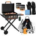 22 inch Blackstone Griddle with Hood and Grill Stand Foldable Outdoor Flat Top Grill Propane Portable Gas Grill BBQ Grill with Blackstone Accessories Seasoning and Wholesalehome Gloves & Cloth