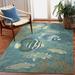 Marina Indoor/Outdoor Power Loomed Synthetic Blend Low Profile Area Rug - Transitional Graphic Coastal Animal Colorful (Fish Aqua) (4 10 X 7 6 )