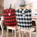 4 Pcs Elastic Buffalo Christmas Santa Hat Chair Covers Dining Table Chair Slipcovers Buffalo Xmas Protective Chair Back Slipcovers for Holiday Kitchen Home Xmas Decor