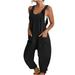 knqrhpse Jumpsuits For Women Wide Leg Pants For Women U Neck Sleeveless Jumpsuits Spaghetti Strap Baggy Overalls Harem Pants With Pocket Cargo Pants Women Black M