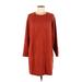 Express Casual Dress - Sweater Dress Crew Neck 3/4 sleeves: Brown Print Dresses - Women's Size Medium