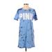 Victoria's Secret Pink Casual Dress - Shift High Neck Short sleeves: Blue Graphic Dresses - Women's Size X-Small