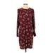 Ann Taylor LOFT Outlet Casual Dress - Mini Crew Neck 3/4 sleeves: Burgundy Dresses - Women's Size X-Small