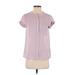 Simply Vera Vera Wang Short Sleeve Blouse: Purple Print Tops - Women's Size X-Small Petite