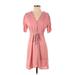 Topshop Casual Dress - A-Line V-Neck Short sleeves: Pink Solid Dresses - Women's Size 4