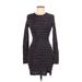 Etiquette Casual Dress - Bodycon High Neck Long sleeves: Black Stripes Dresses - Women's Size Medium
