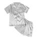 Kids Satin Pajamas Sets Girls Boys Button-Down Pjs Short Sleeve Silk Nightwear 2 Piece Lounge Sets 4-12 Years