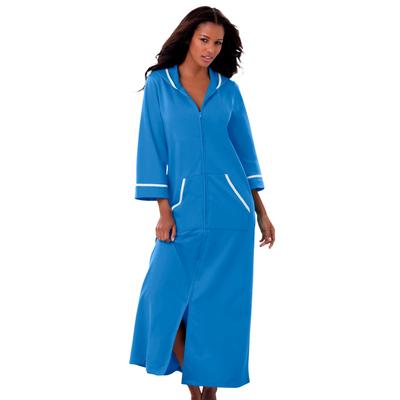 Plus Size Women's Long French Terry Robe by Dreams & Co. in Pool Blue (Size 1X)