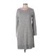 Ann Taylor LOFT Casual Dress - Mini Scoop Neck Long sleeves: Gray Marled Dresses - Women's Size Large