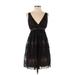 BCBGMAXAZRIA Cocktail Dress - A-Line Plunge Sleeveless: Black Print Dresses - Women's Size 4