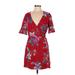 Old Navy Casual Dress - Wrap: Burgundy Floral Motif Dresses - Women's Size Medium