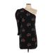 Valencia & Vine Cocktail Dress - Shift One Shoulder Sleeveless: Black Floral Dresses - New - Women's Size Large